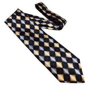 Croft & Barrow Mens Silk Tie With Geometric Diamond Pattern In Black/Gold